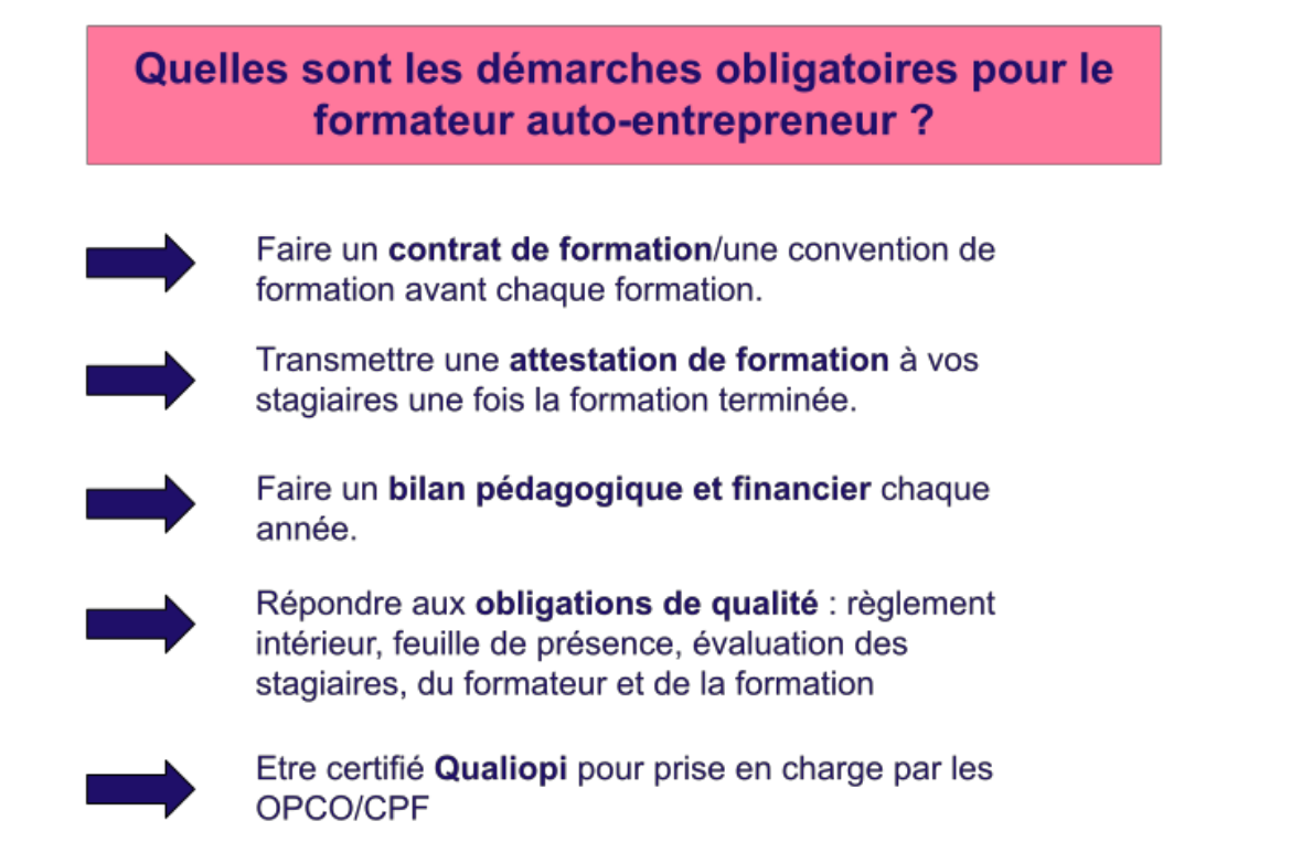 Points clés des obligations du formateur auto entrepreneur