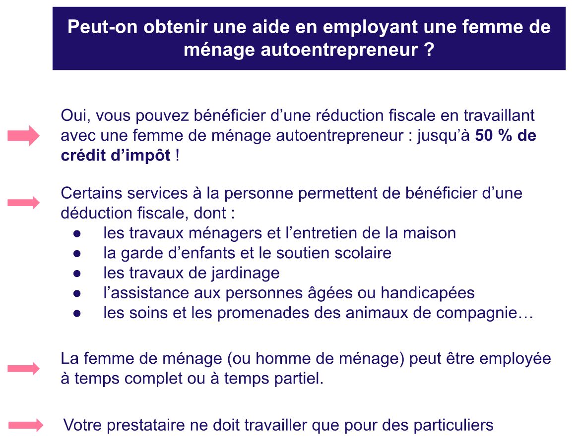 Déductions fiscales femme de ménage auto entrepreneur