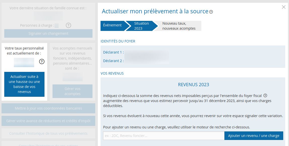 Actualisation du prélèvement à la source sur le site impots.gouv.fr