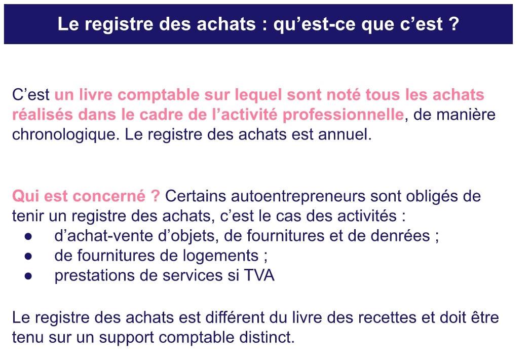 Registre des achats autoentrepreneur