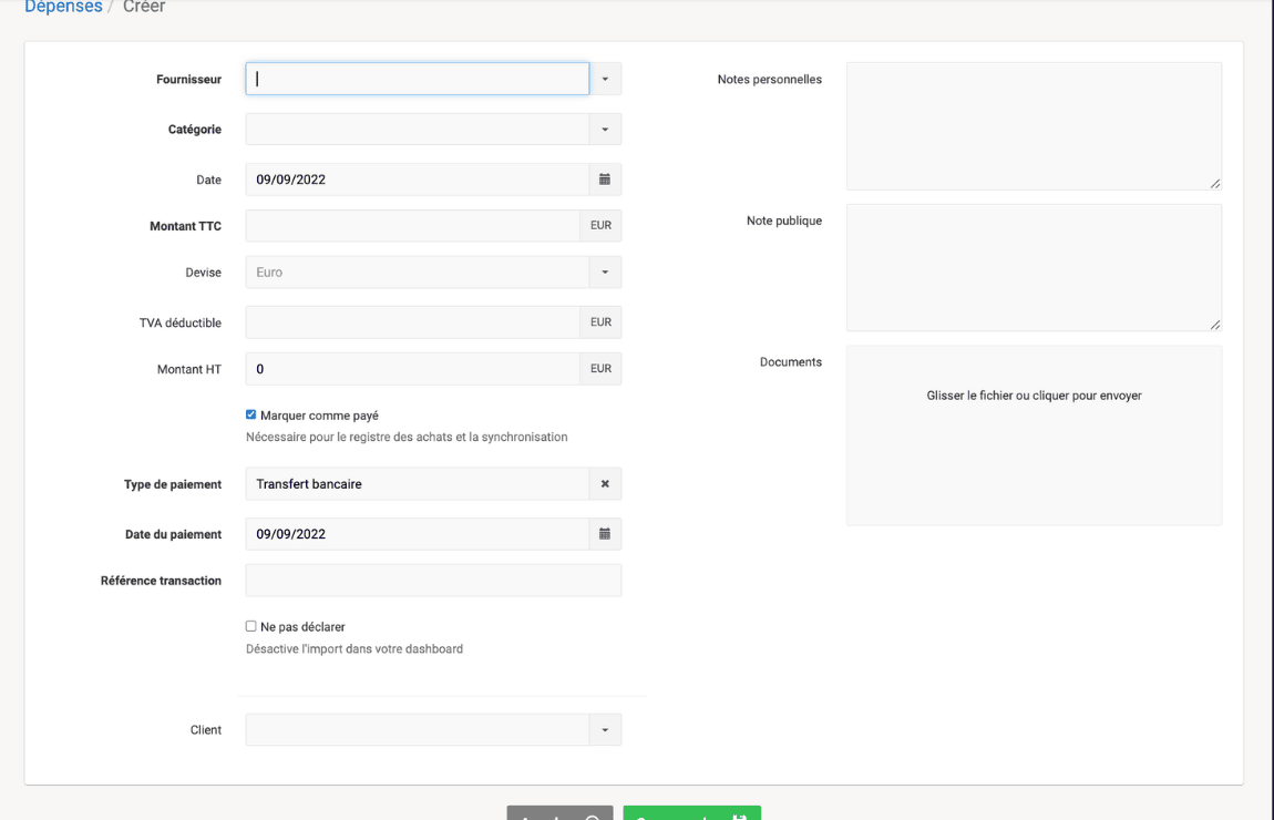 Créer une dépense sur notre outil de facturation