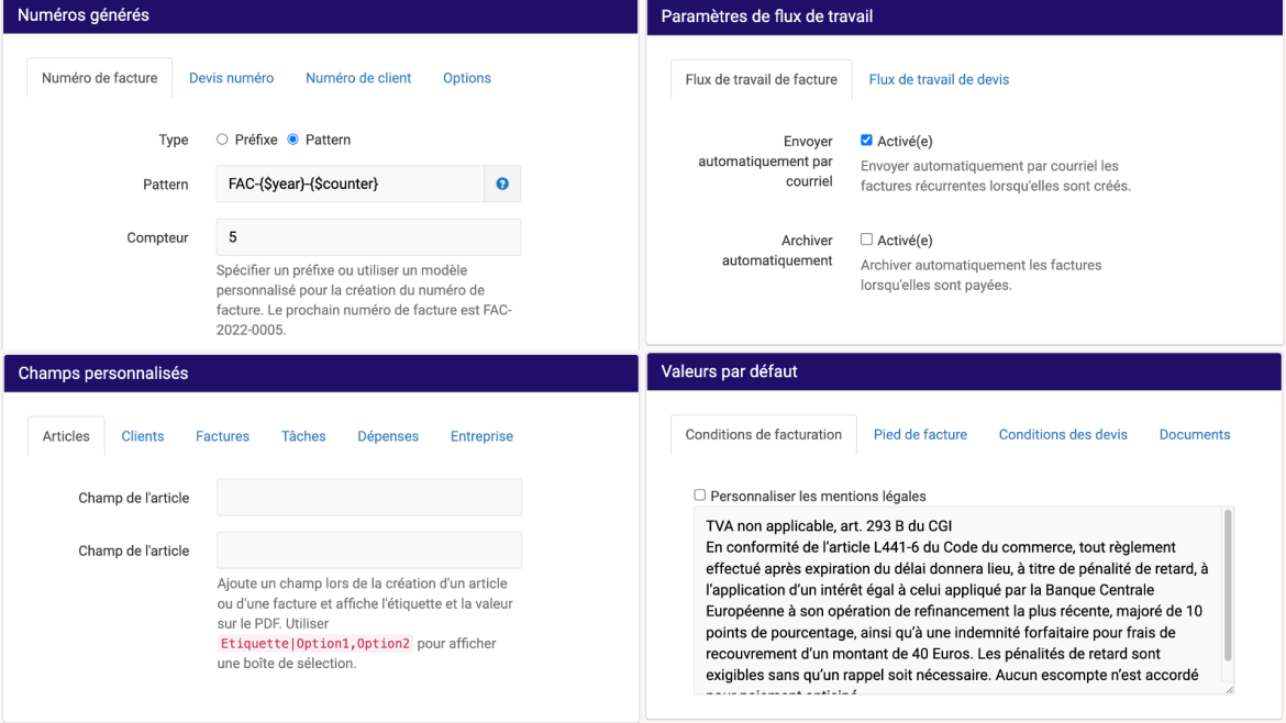 Modifier les paramètres des factures sur notre outil de facturation Superindep