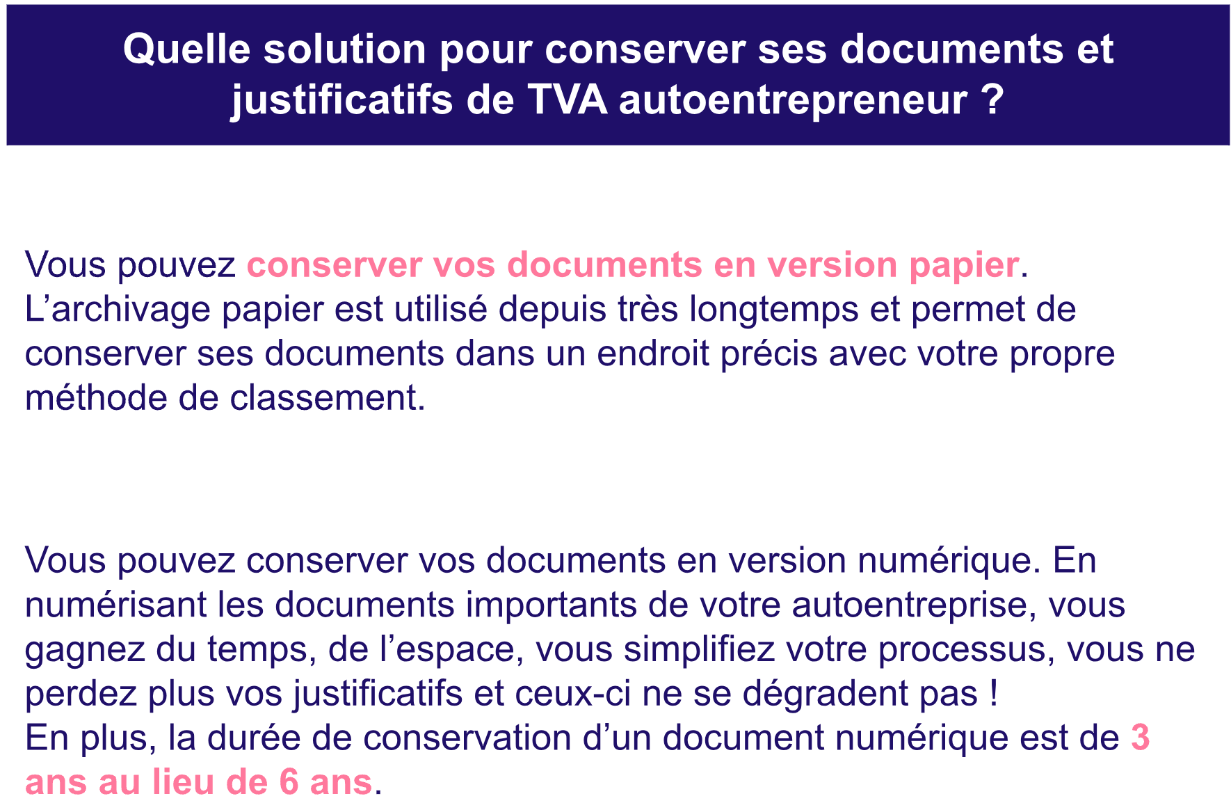 Solution de conservation justificatif TVA