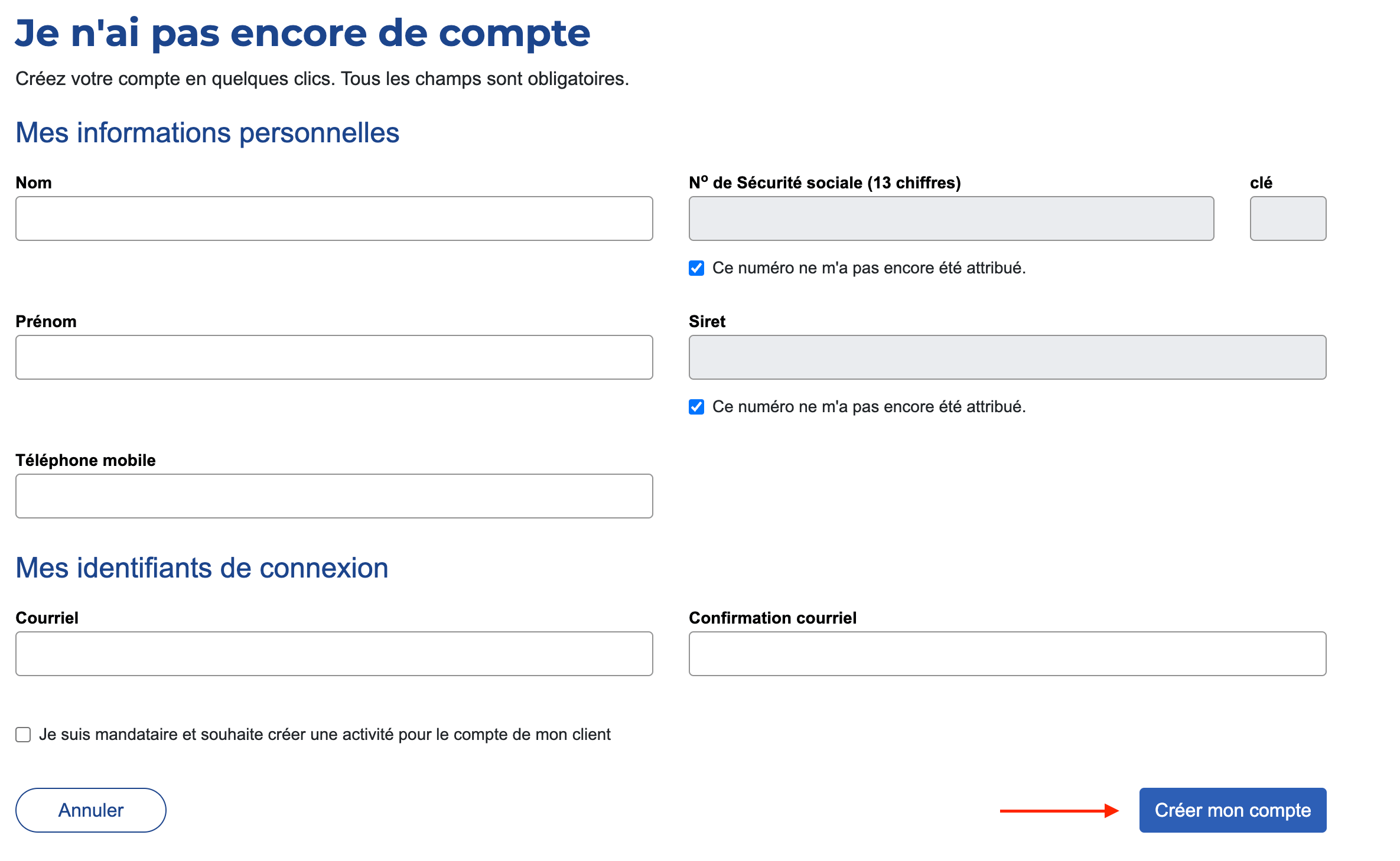 Création compte URSSAF auto entrepreneur