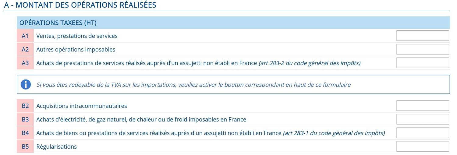 Opérations taxées sur la déclaration TVA CA3 mensuelle