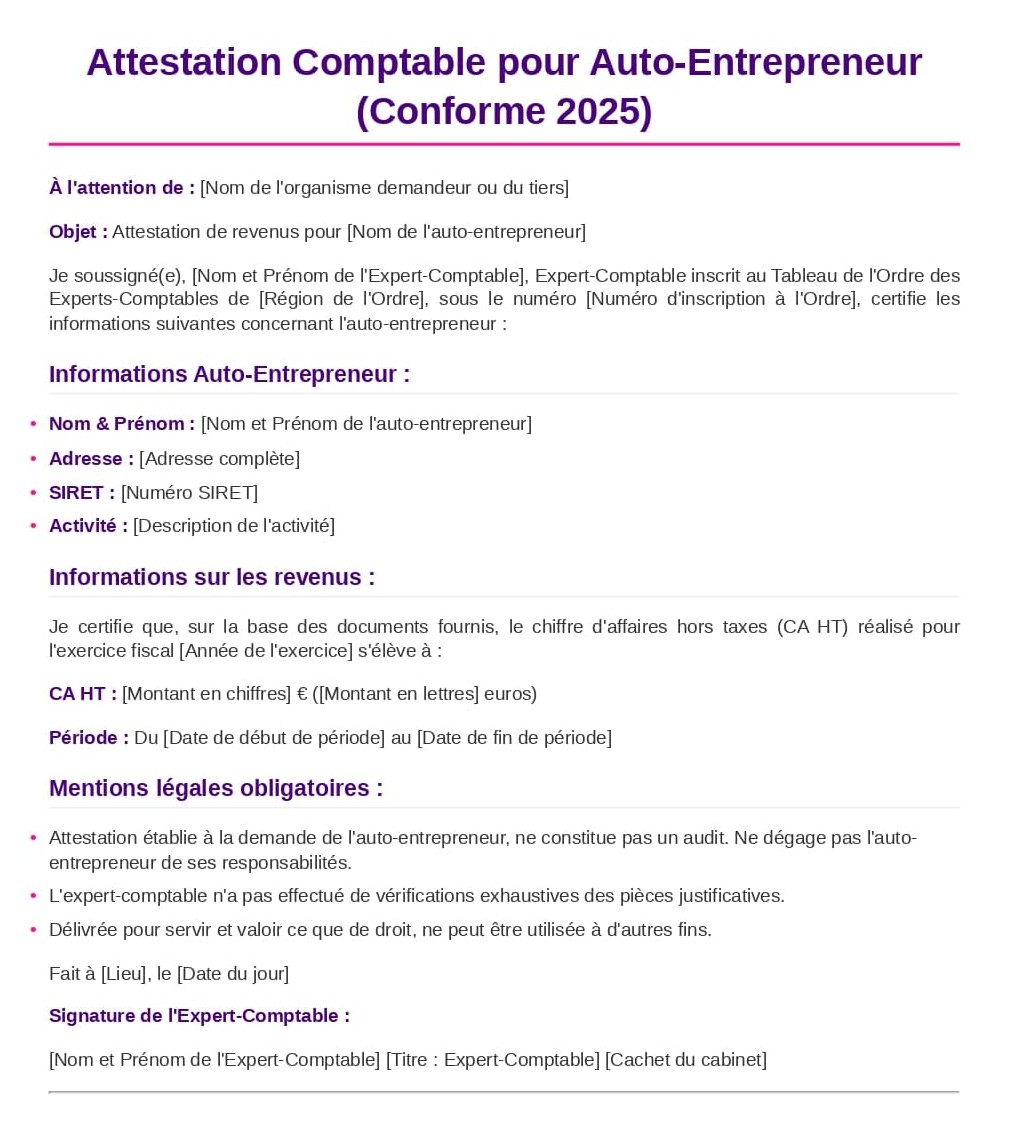 Modèle Attestation Comptable De Revenus