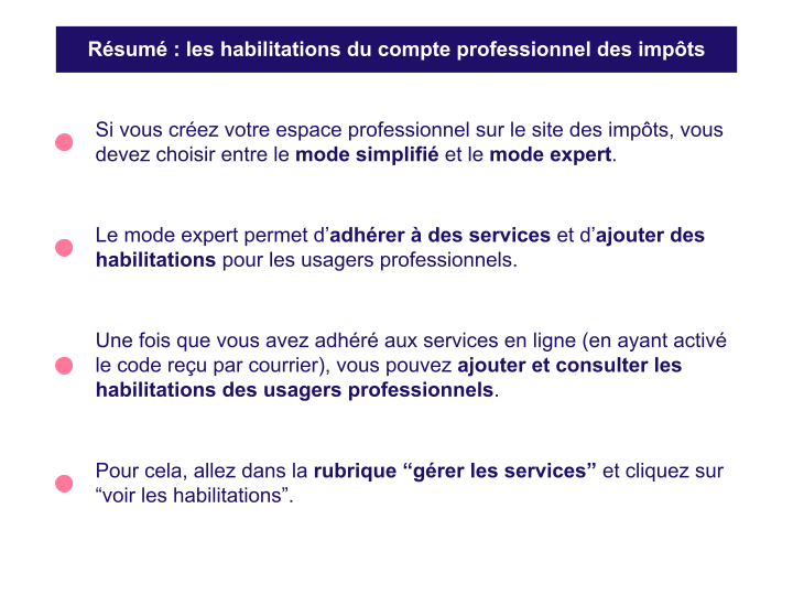 Les habilitations du compte professionnel des impôts