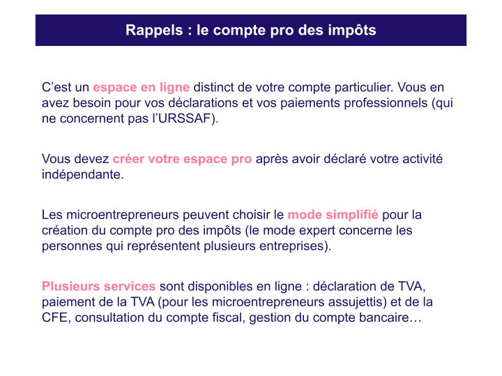 Rappels : le compte pro des impôts