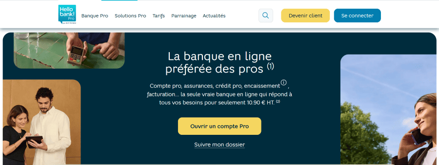 Page d’accueil de hellobankpro.fr