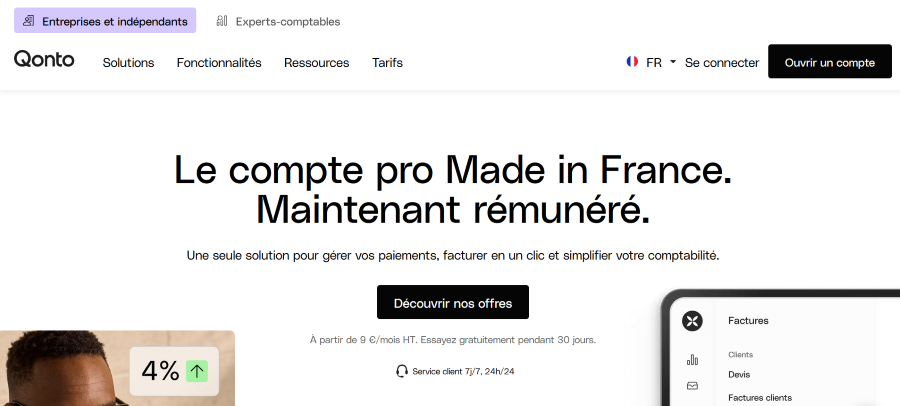 Page d’accueil de qonto.com