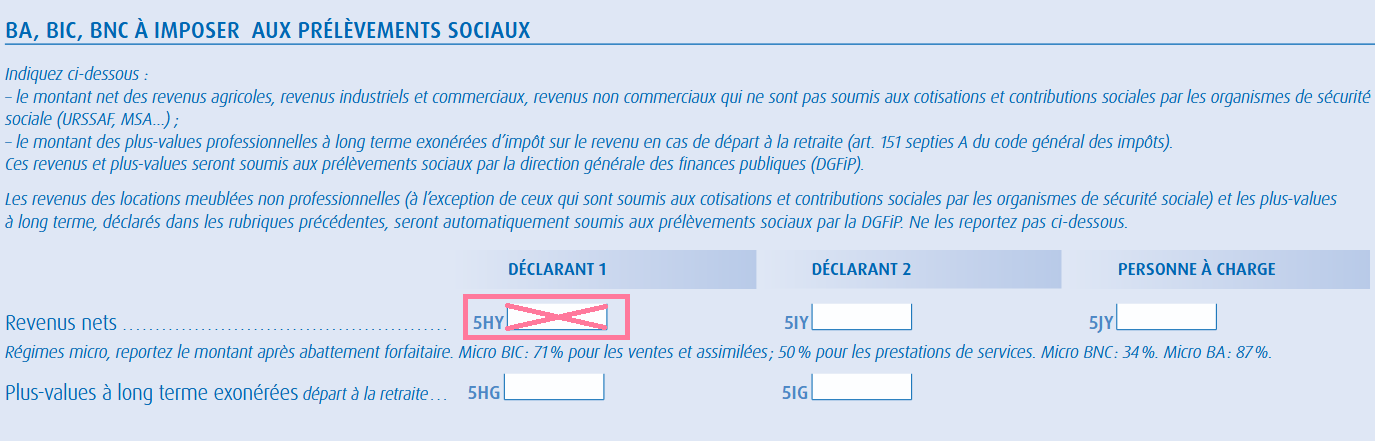 Case 5HY à ne pas remplir pour les autoentrepreneurs