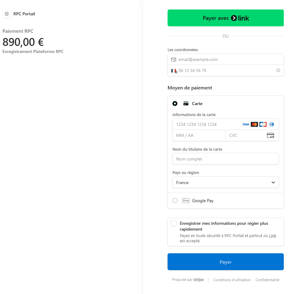 Page de paiement frauduleuse