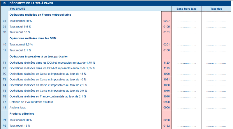 Cadre B — Décompte TVA (brute